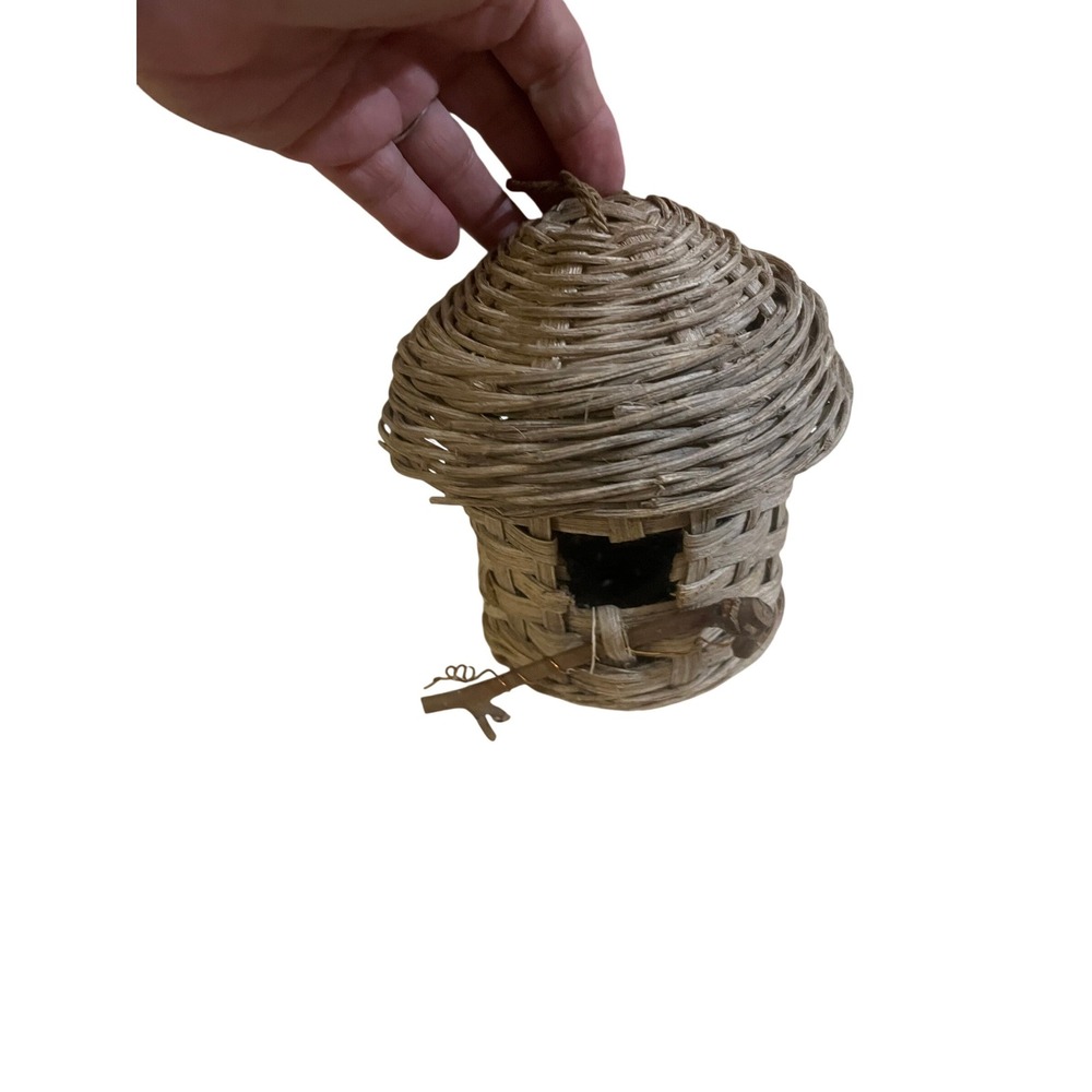 Rustic Hand Woven Wicker Birdhouse Ornament Natural Brown Cottagecore Decor 6in